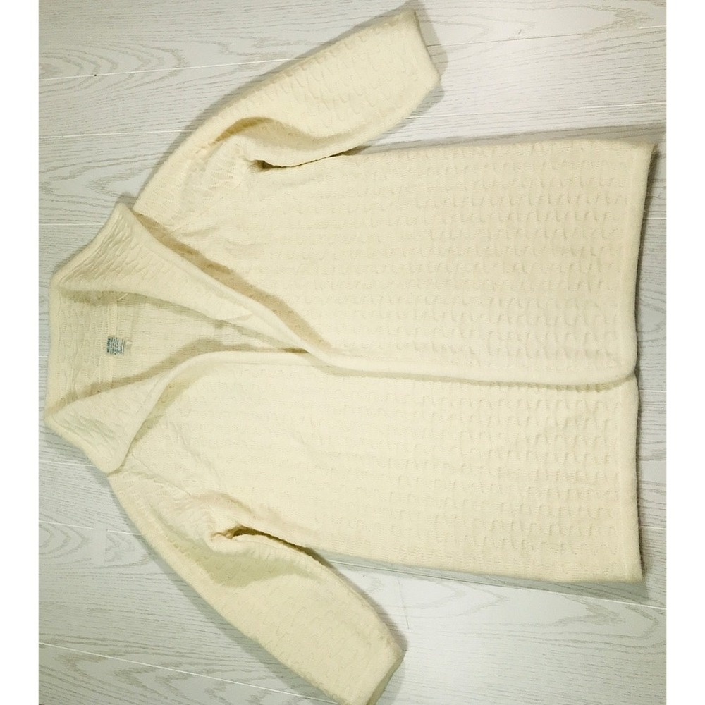 Vintage 60s Cardigan Sweater Women XL Sears White Open Front Made In Japan
